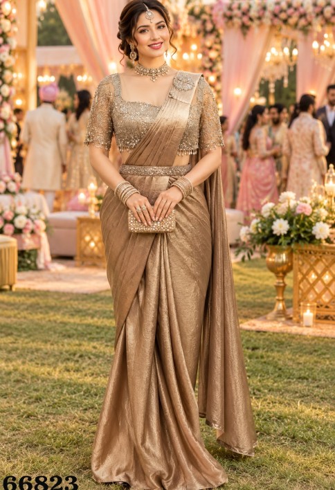 Gold Embroidered Work Crush Classic Saree